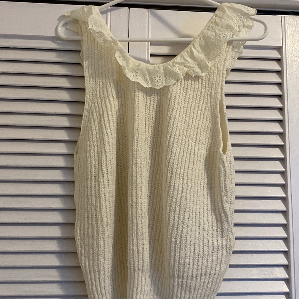 Mango Cream Ruffle Knit Tank Top - Picture 6 of 7